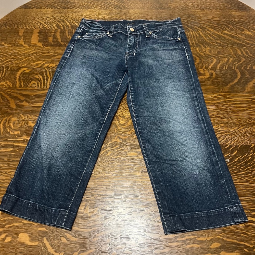 7 For All Mankind Dojo Crop Jeans Womens 29 Dark Blue Stretch Low Rise Denim